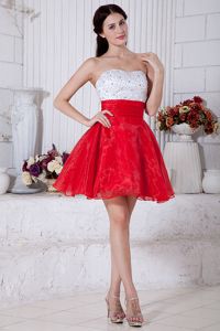 White and Red Puffy Short 15 Dresses for Damas with Beading