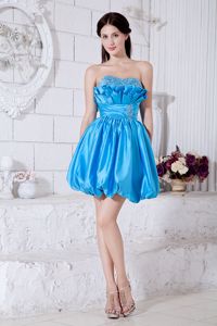 New Aqua Blue Mini Dresses for Damas with Beaded Ruffled Bust
