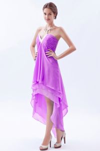 Design Your Own High-low Slot Neck Lavender Dama Dress Online