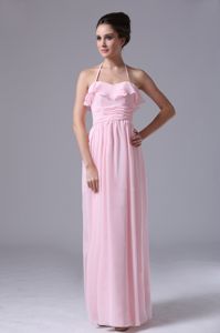 Halter Top Chiffon Floor-length Pink Dama Dresses for Summer